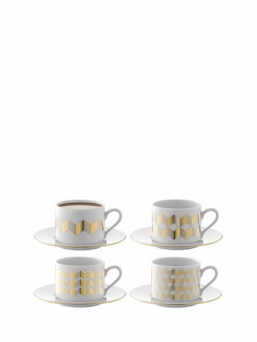 Набор чашек с блюдцами Signature, Chevron, 4 шт, 250 мл, золото, LSA International, арт.:P034-11-146